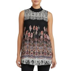 Alter’d State Black Semi Sheer Floral Smocked Sleeveless Keyhole Top Small